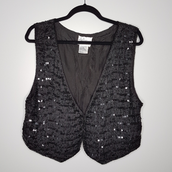 🌏 Vintage 100% Silk Sequined Vest • Sz M - Picture 2 of 16